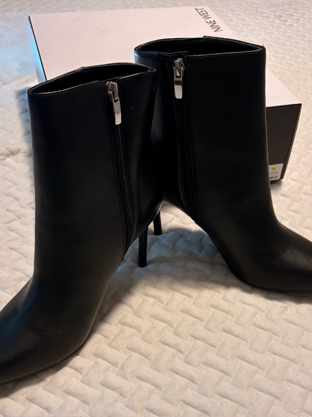 Nine West Black Leather Pointed-Toe Stiletto Ankle Boots